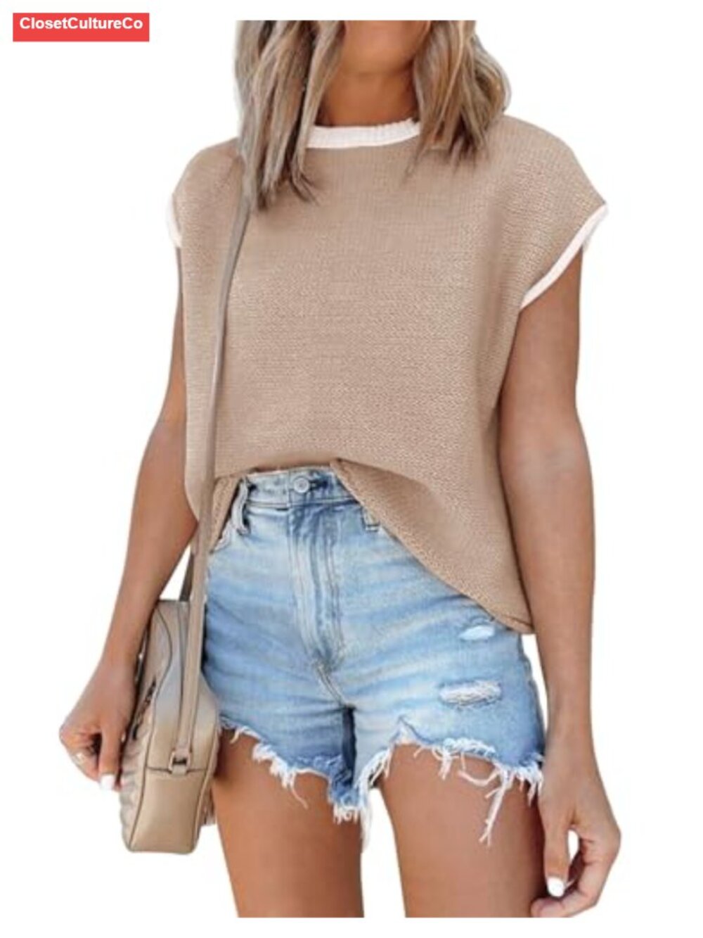 Cap Sleeve Knit Sweater Top Crew Neck Tunic Pullover Casual